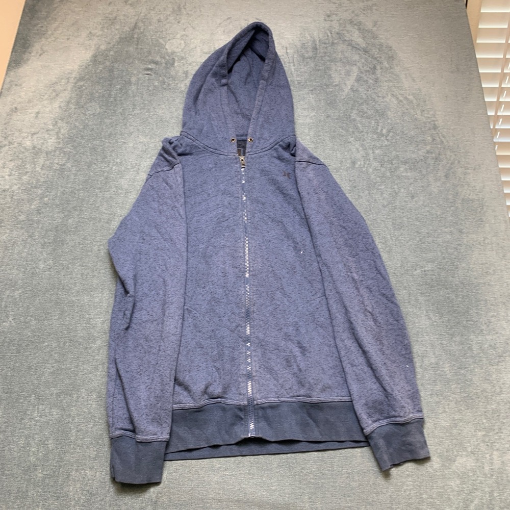 Hurley Hoodie Mens XL Heather Blue Fleece Lined Logo Outdoor Pockets Full Zip
